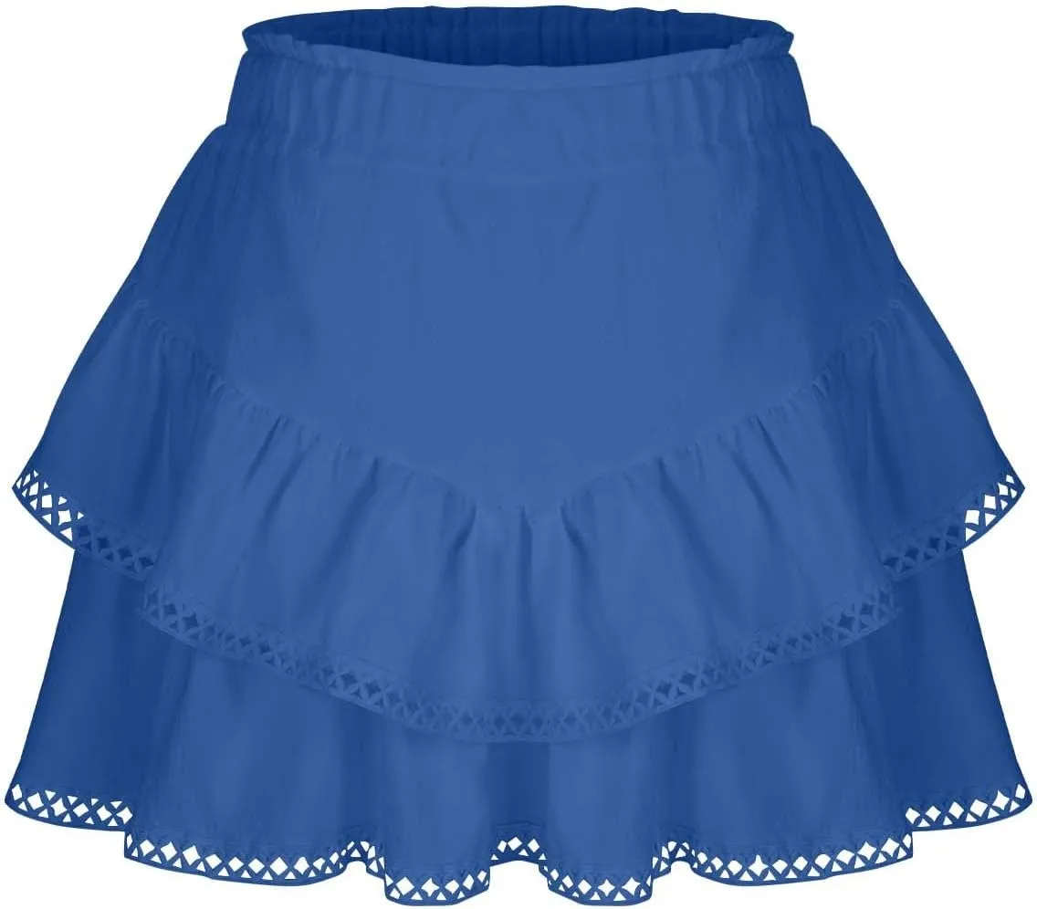Flowy Shorts for Women Summer Casual Boho Ruffle Tiered Skorts High Waist Mini Skirts Golf Tennis Lace Crochet Shorts