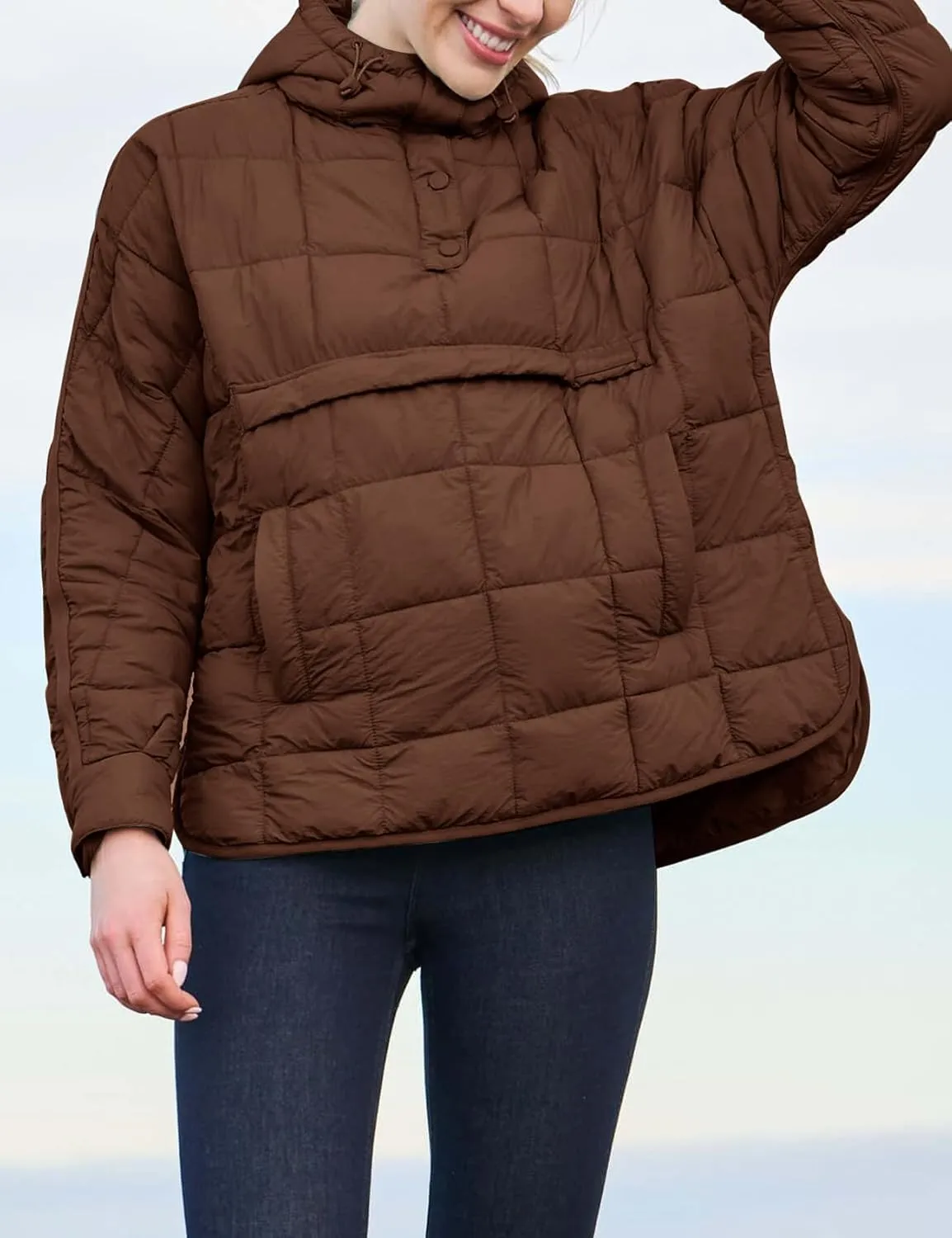 Flygo Womens Oversized Puffer Jacket Packable Quilted Pullover Jackets Hoodies Lightweight Padded Down Coat