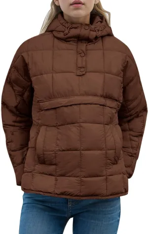 Flygo Womens Oversized Puffer Jacket Packable Quilted Pullover Jackets Hoodies Lightweight Padded Down Coat