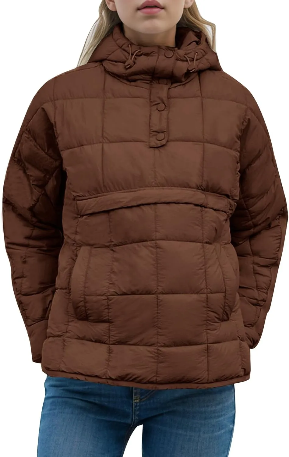 Flygo Womens Oversized Puffer Jacket Packable Quilted Pullover Jackets Hoodies Lightweight Padded Down Coat