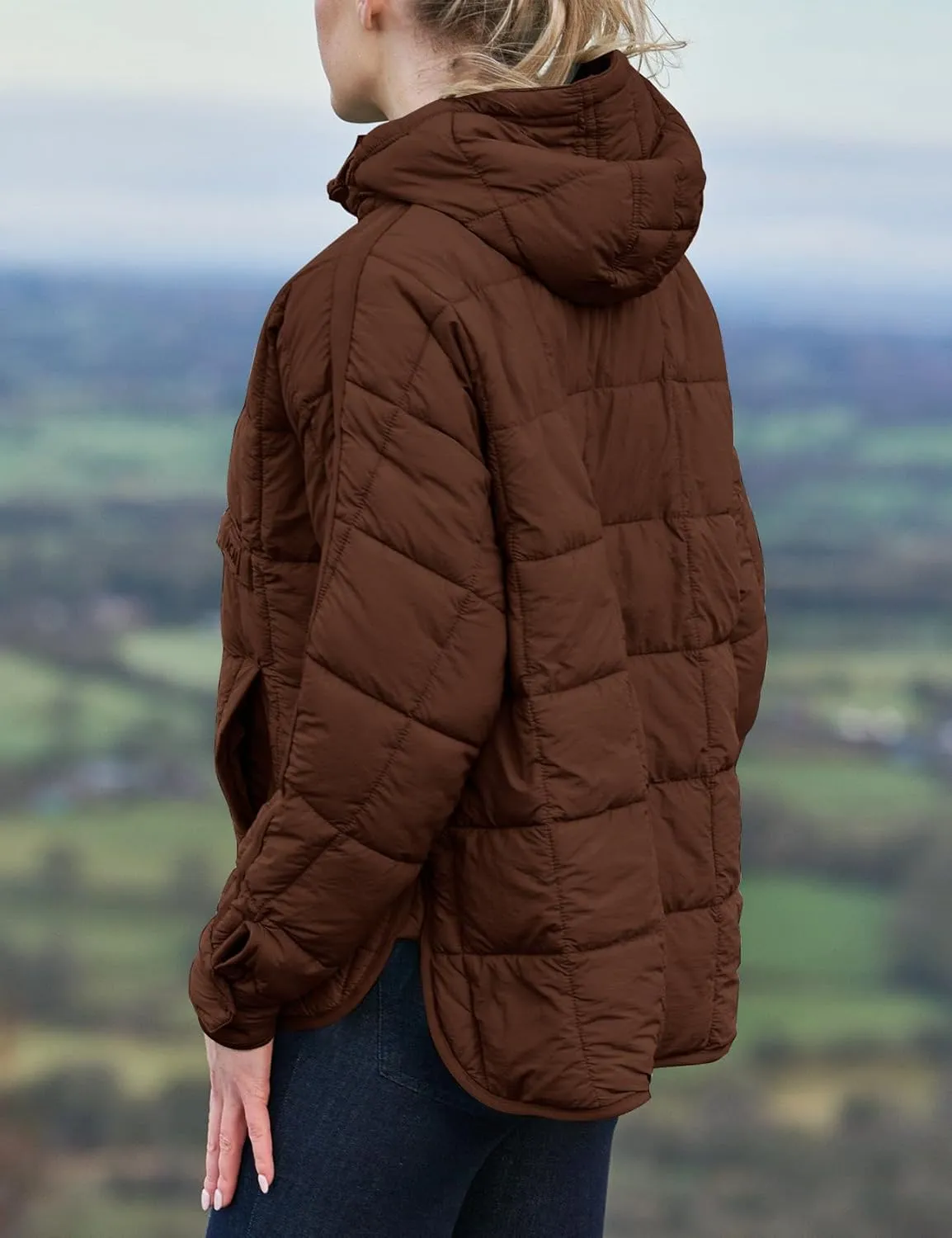 Flygo Womens Oversized Puffer Jacket Packable Quilted Pullover Jackets Hoodies Lightweight Padded Down Coat