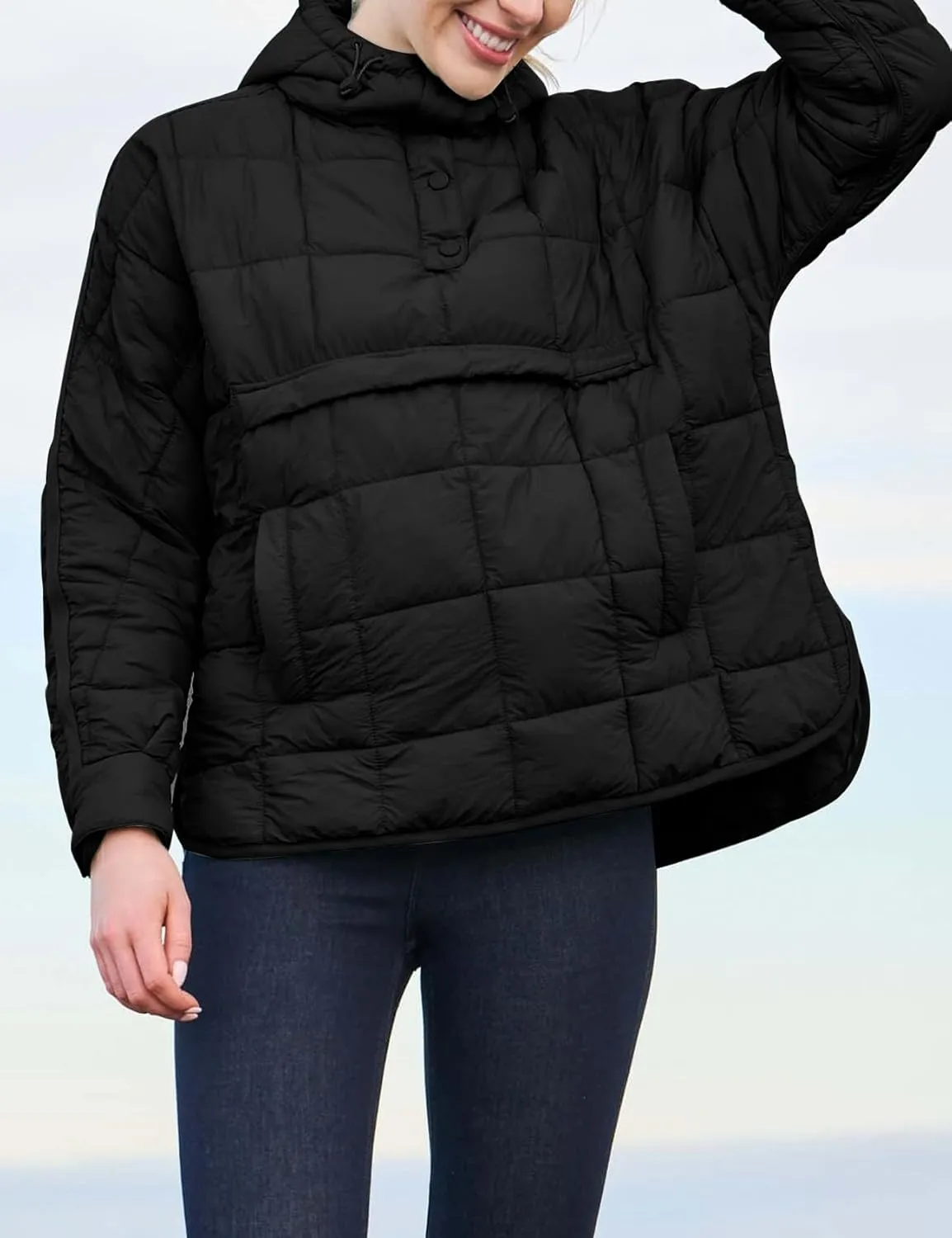 Flygo Womens Oversized Puffer Jacket Packable Quilted Pullover Jackets Hoodies Lightweight Padded Down Coat