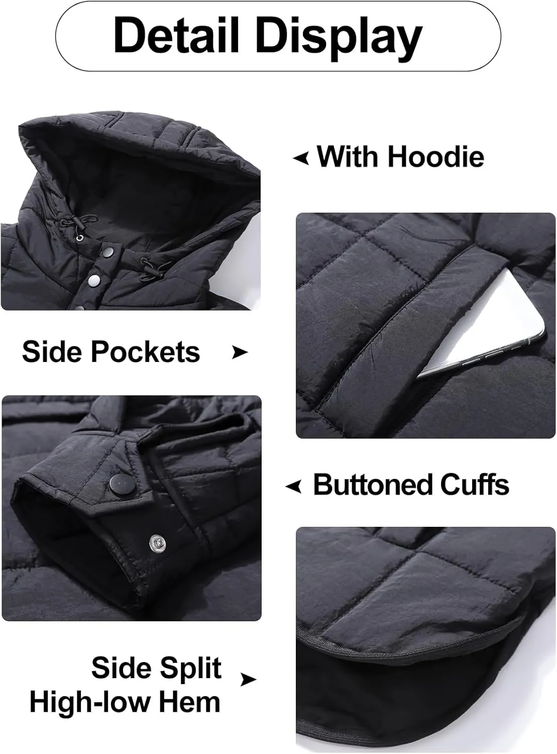 Flygo Womens Oversized Puffer Jacket Packable Quilted Pullover Jackets Hoodies Lightweight Padded Down Coat