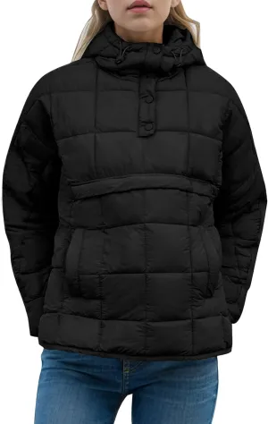Flygo Womens Oversized Puffer Jacket Packable Quilted Pullover Jackets Hoodies Lightweight Padded Down Coat