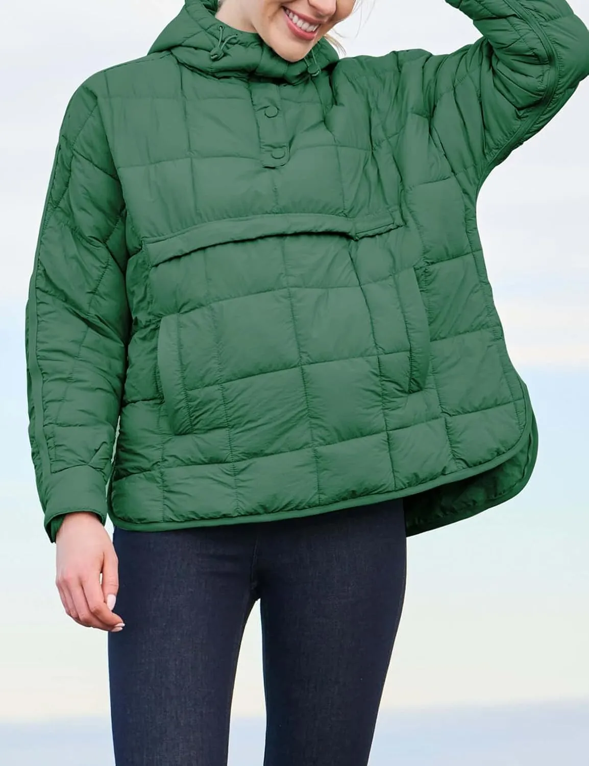 Flygo Womens Oversized Puffer Jacket Packable Quilted Pullover Jackets Hoodies Lightweight Padded Down Coat