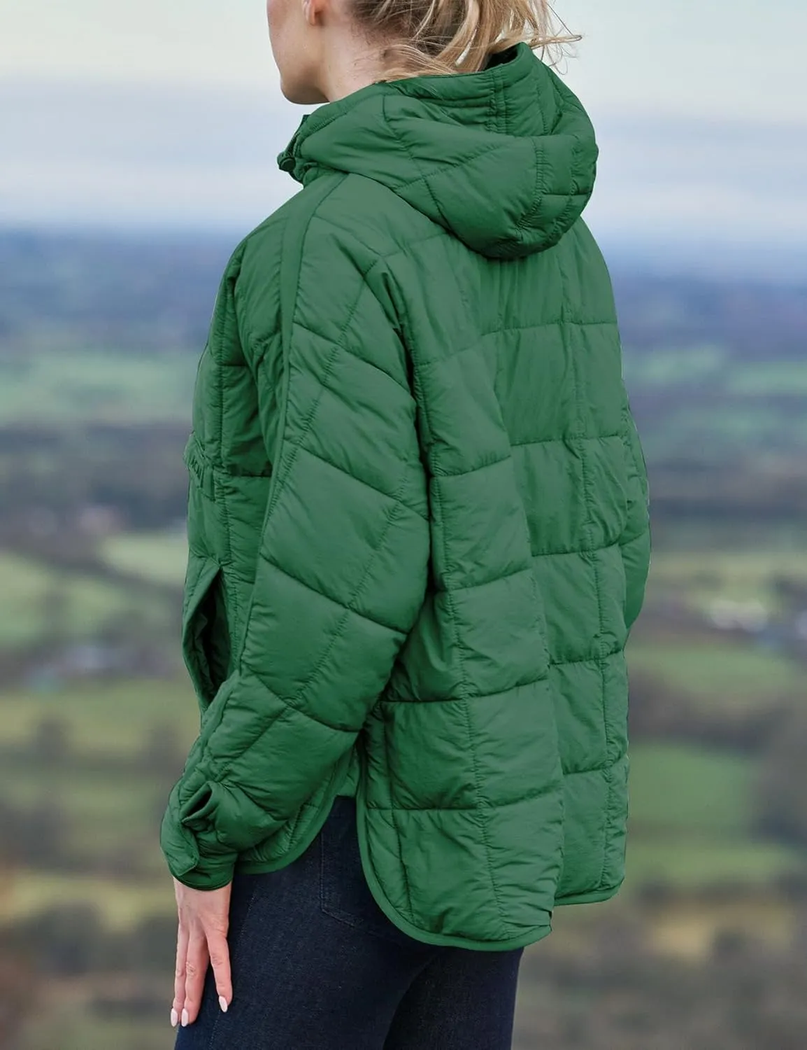 Flygo Womens Oversized Puffer Jacket Packable Quilted Pullover Jackets Hoodies Lightweight Padded Down Coat