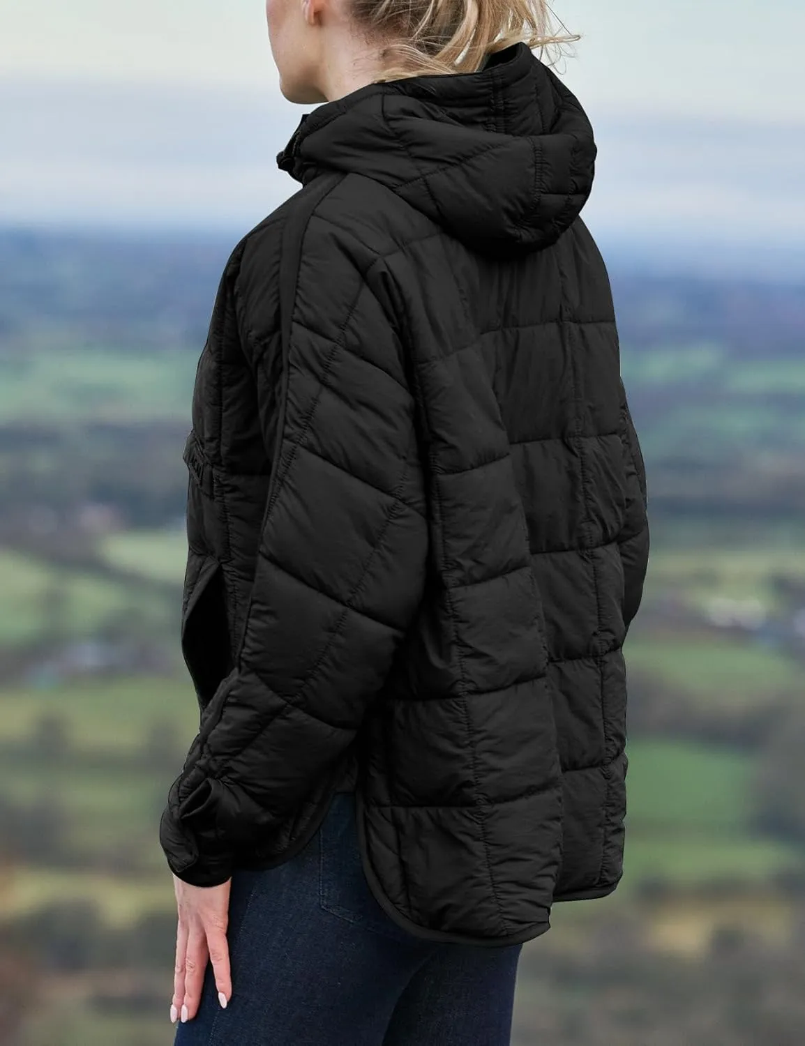 Flygo Womens Oversized Puffer Jacket Packable Quilted Pullover Jackets Hoodies Lightweight Padded Down Coat