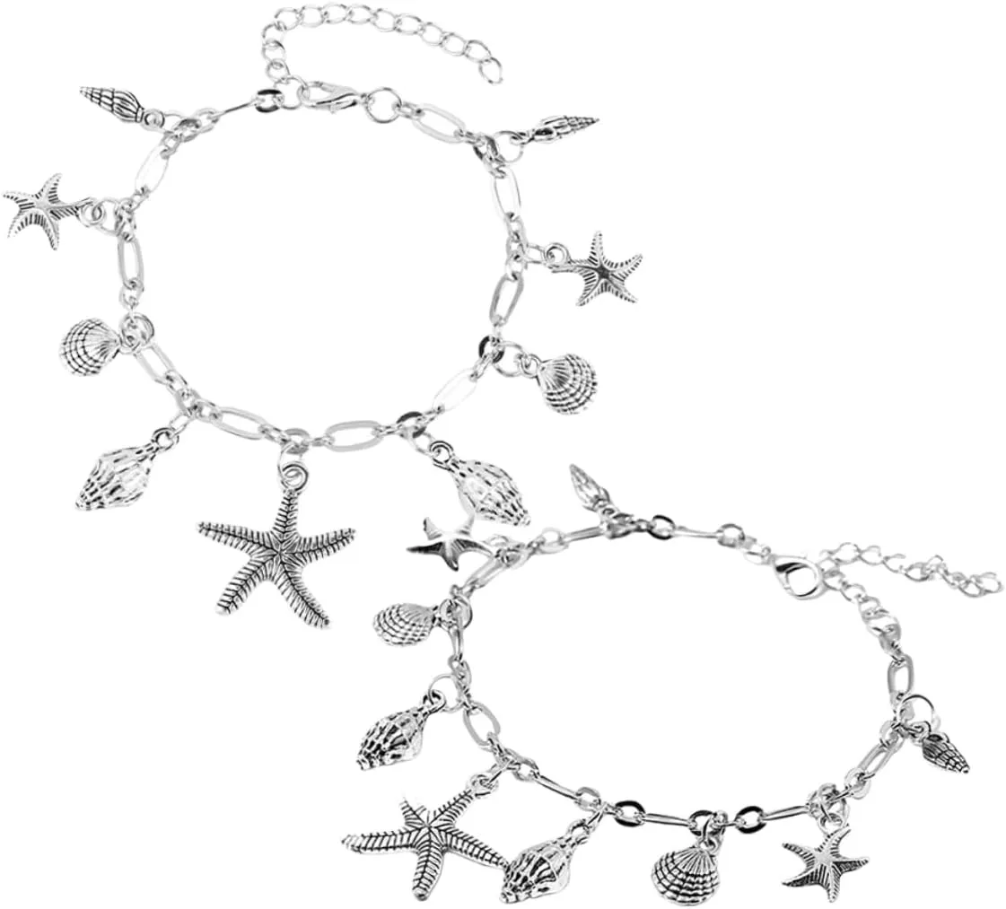 Foot Jewelry Set 2pcs Boho Beach Anklet Shells Charm Bracelet for Women Girls