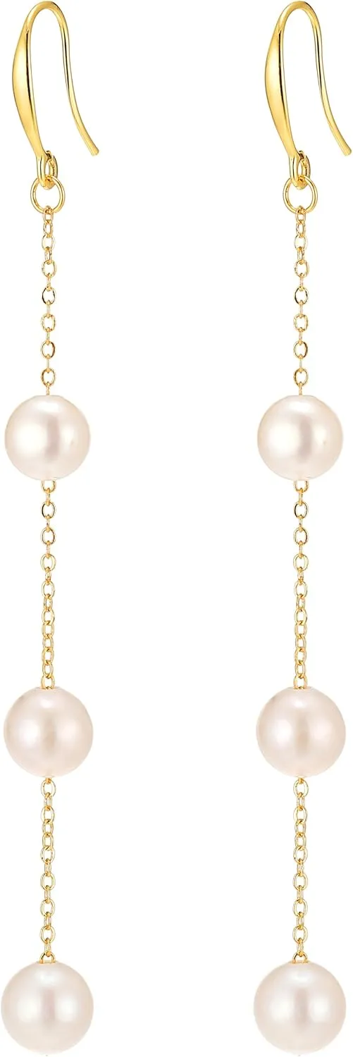Freshwater Pearl Drop Earrings for Women 18K Gold Plated Hypoallergenic Pearl Dangle Earrings 3.5??Long Pearl Earrings for Women Bridal Wedding Everyday Jewelry