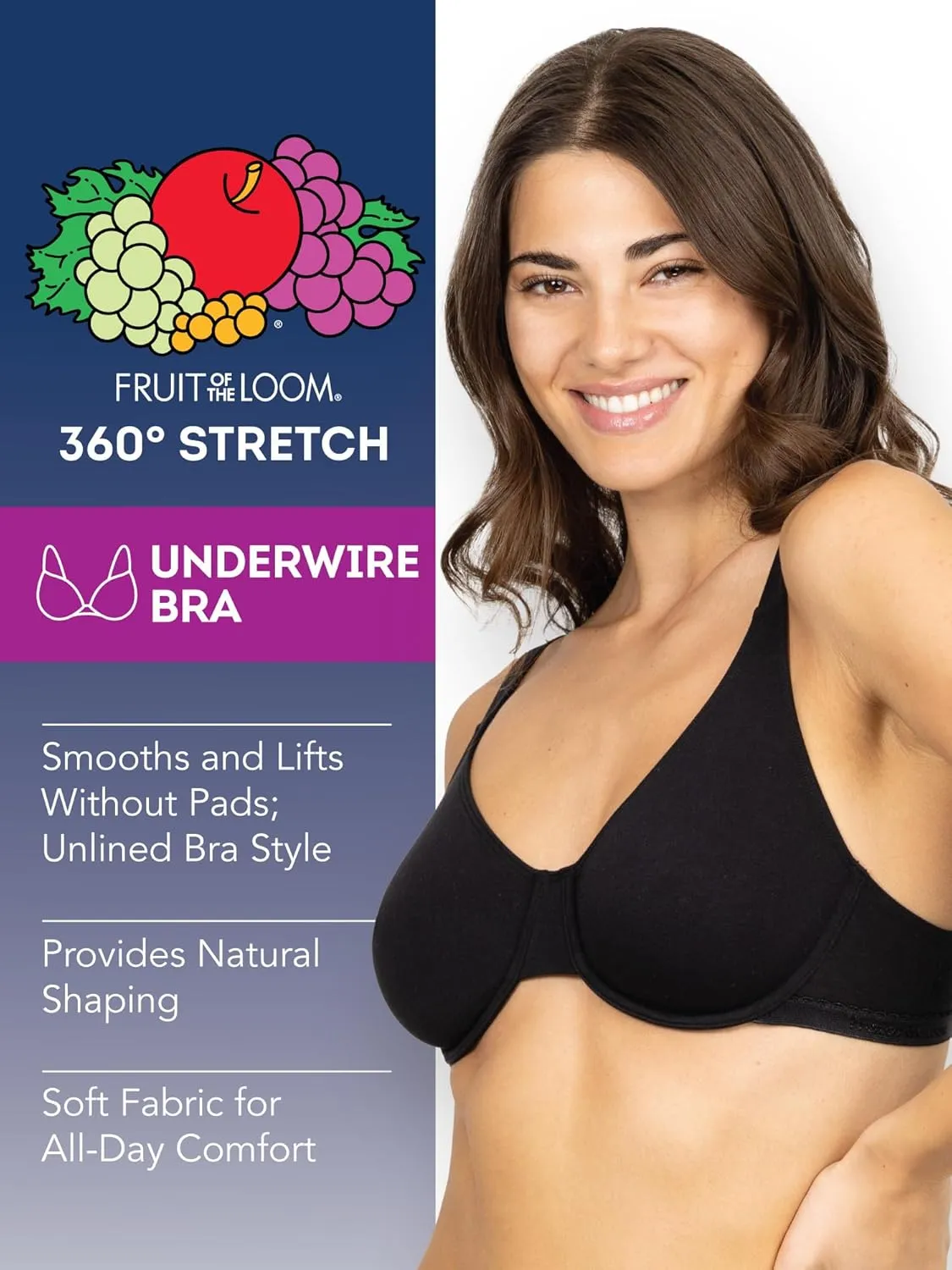 Fruit of the Loom Women's Unlined Underwire Bra - Cotton & Spandex Blend for Natural Shape and Flexibility