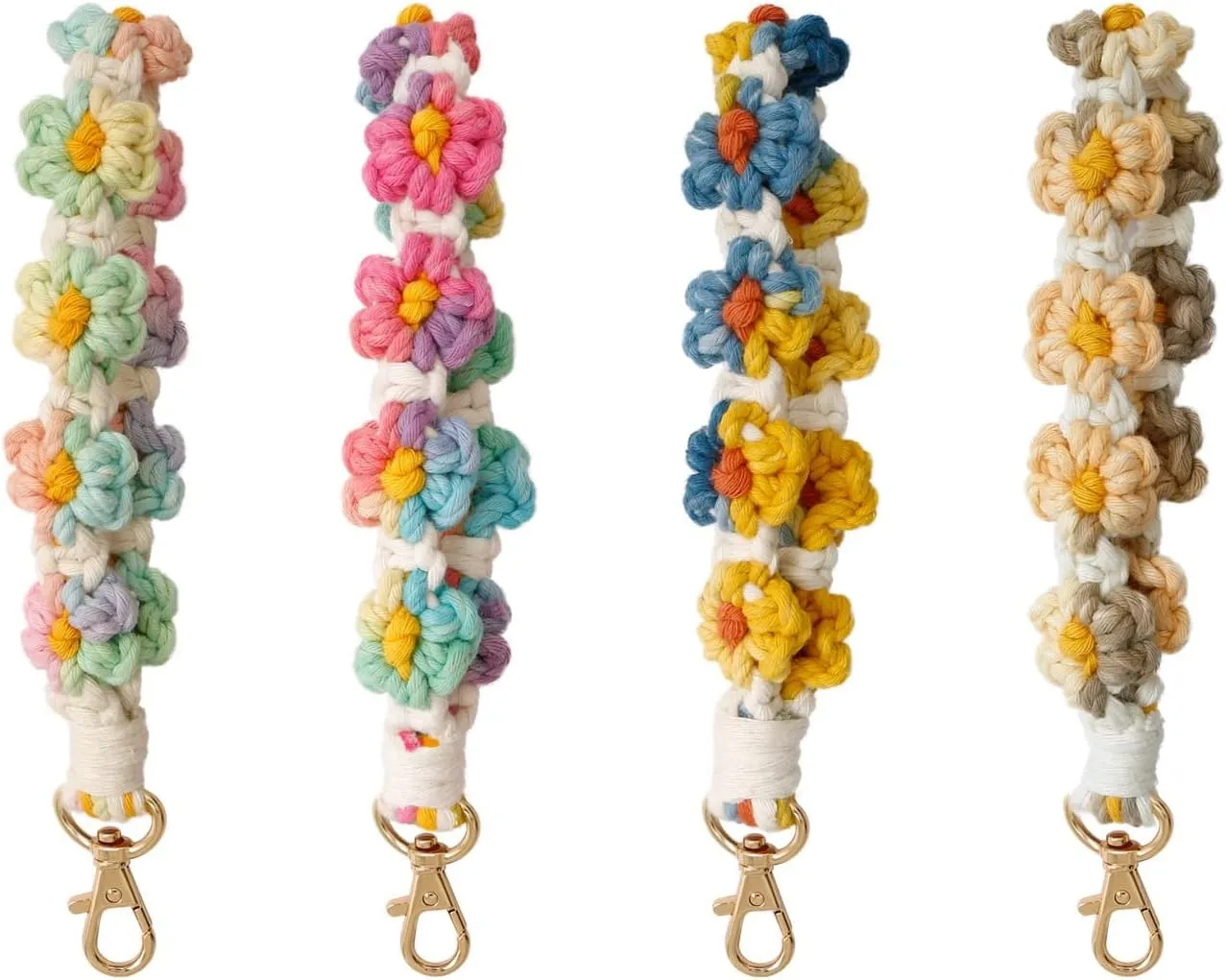Fuqimanman2020 Boho Macrame Keychain Handmade Daisy Weave Wristlet Keychain Keyring Holder Bracelet Wrist Lanyard for Women