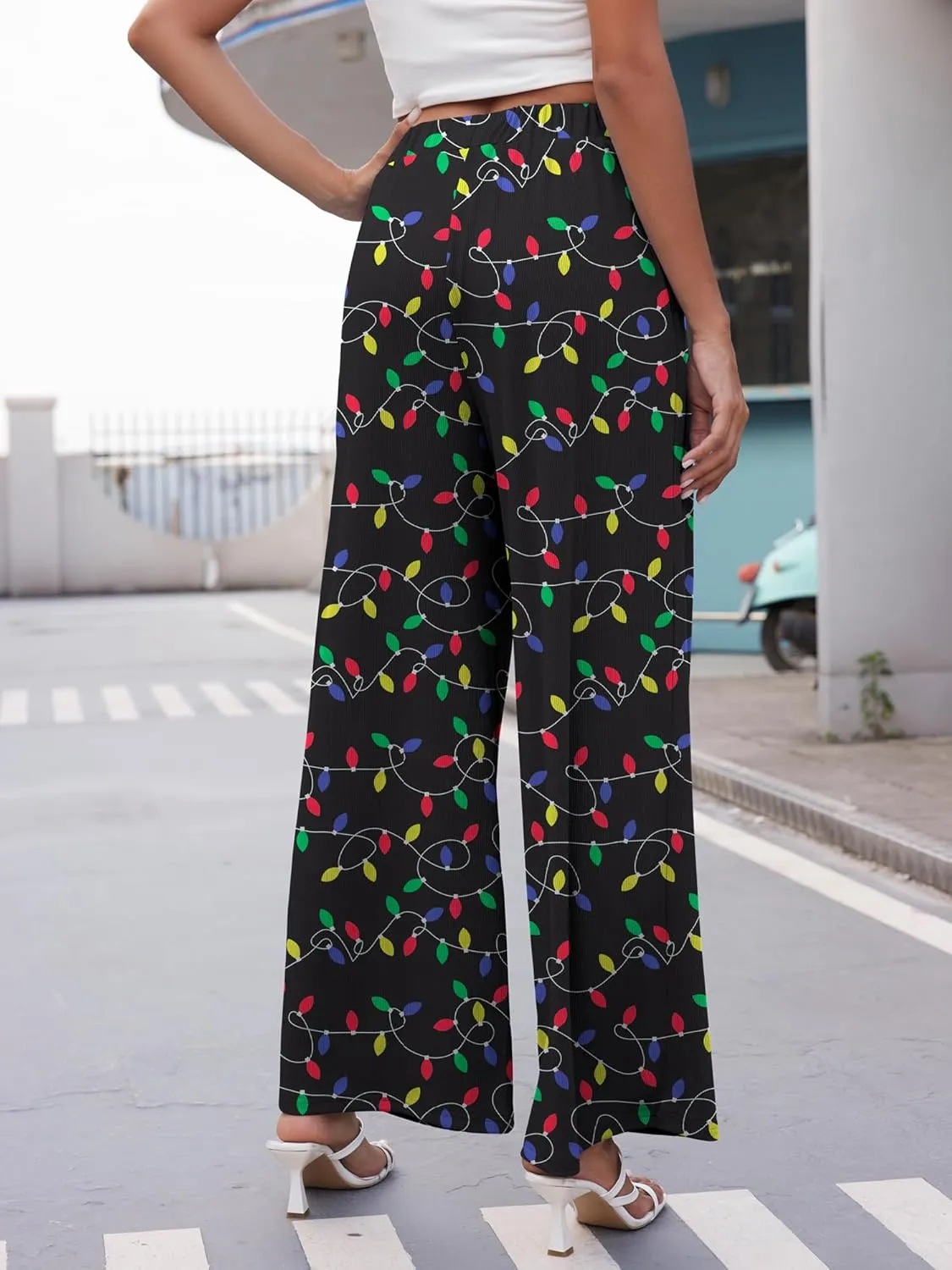 GEMLON Wide Leg Pants for Women Pleated Elastic Waisted Causal Pants Loose Palazzo Business Trousers with Pockets
