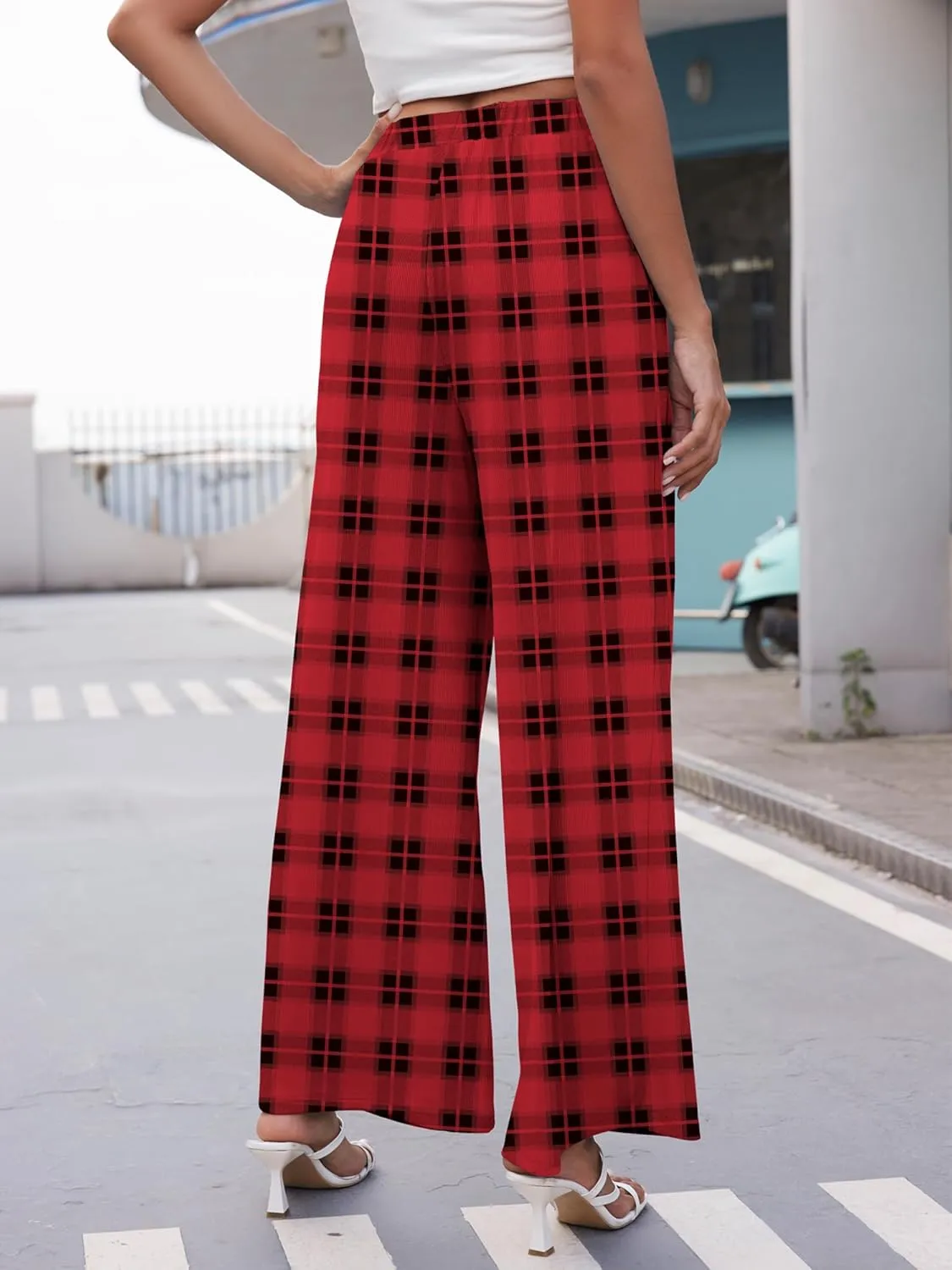 GEMLON Wide Leg Pants for Women Pleated Elastic Waisted Causal Pants Loose Palazzo Business Trousers with Pockets
