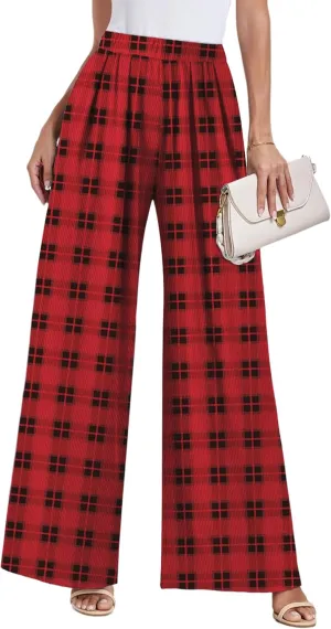 GEMLON Wide Leg Pants for Women Pleated Elastic Waisted Causal Pants Loose Palazzo Business Trousers with Pockets