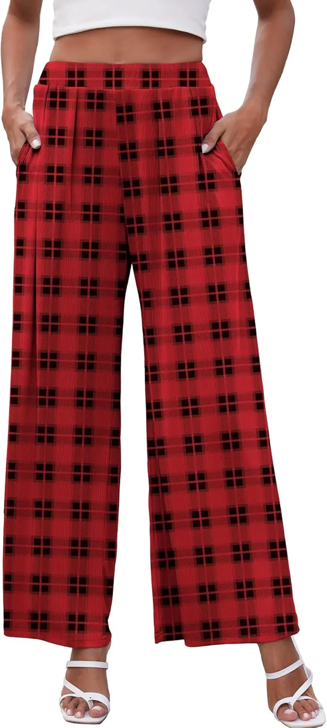 GEMLON Wide Leg Pants for Women Pleated Elastic Waisted Causal Pants Loose Palazzo Business Trousers with Pockets