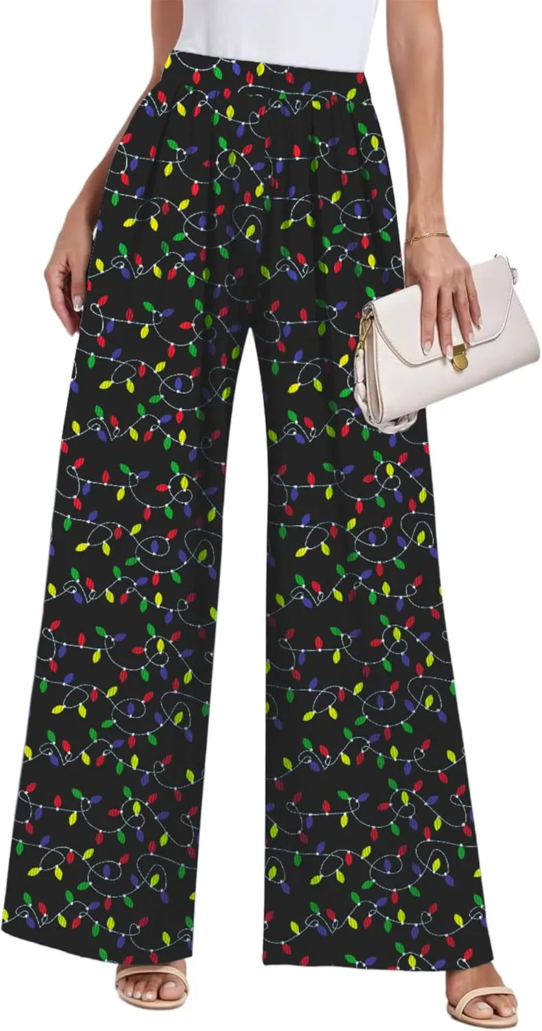 GEMLON Wide Leg Pants for Women Pleated Elastic Waisted Causal Pants Loose Palazzo Business Trousers with Pockets
