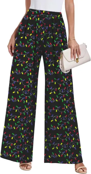GEMLON Wide Leg Pants for Women Pleated Elastic Waisted Causal Pants Loose Palazzo Business Trousers with Pockets