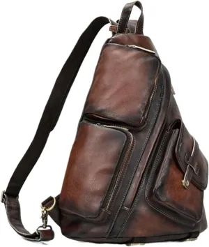 Genuine Leather Backpacks Mens Shoulder Bags Casual Daypacks Briefcases Waist Packs Laptop Bags Travel Bags(Brown1)