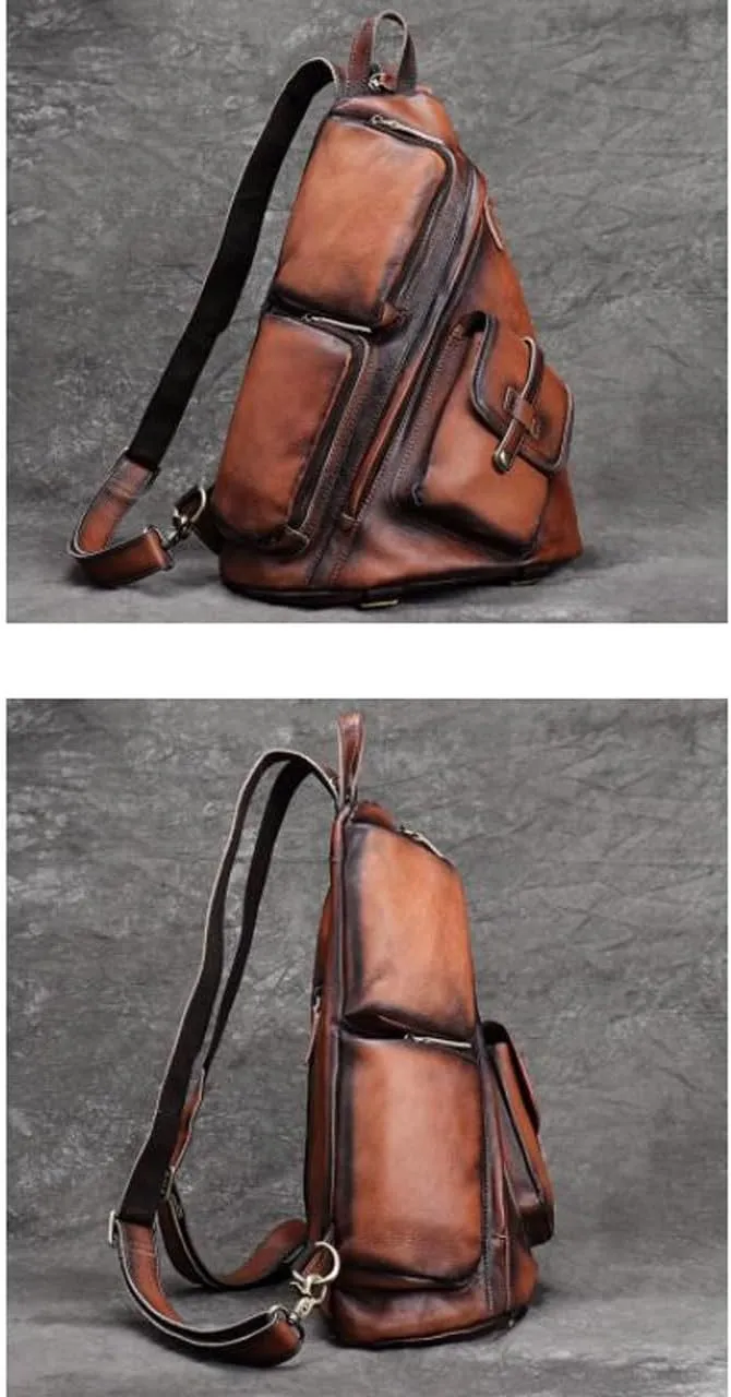 Genuine Leather Backpacks Mens Shoulder Bags Casual Daypacks Briefcases Waist Packs Laptop Bags Travel Bags(Brown1)