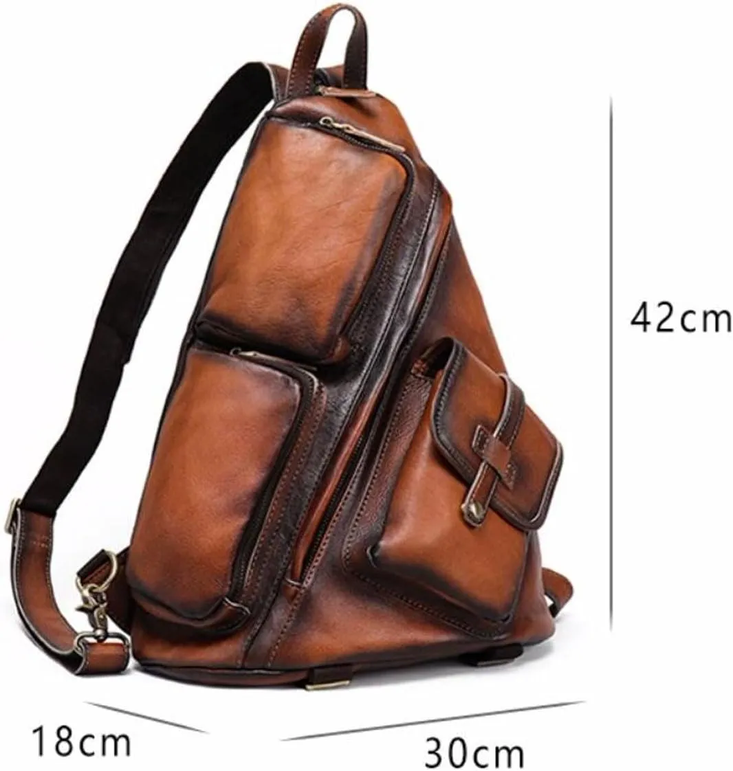 Genuine Leather Backpacks Mens Shoulder Bags Casual Daypacks Briefcases Waist Packs Laptop Bags Travel Bags(Brown1)