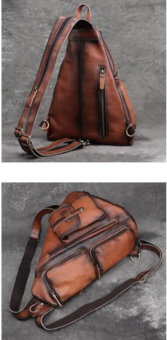 Genuine Leather Backpacks Mens Shoulder Bags Casual Daypacks Briefcases Waist Packs Laptop Bags Travel Bags(Brown1)