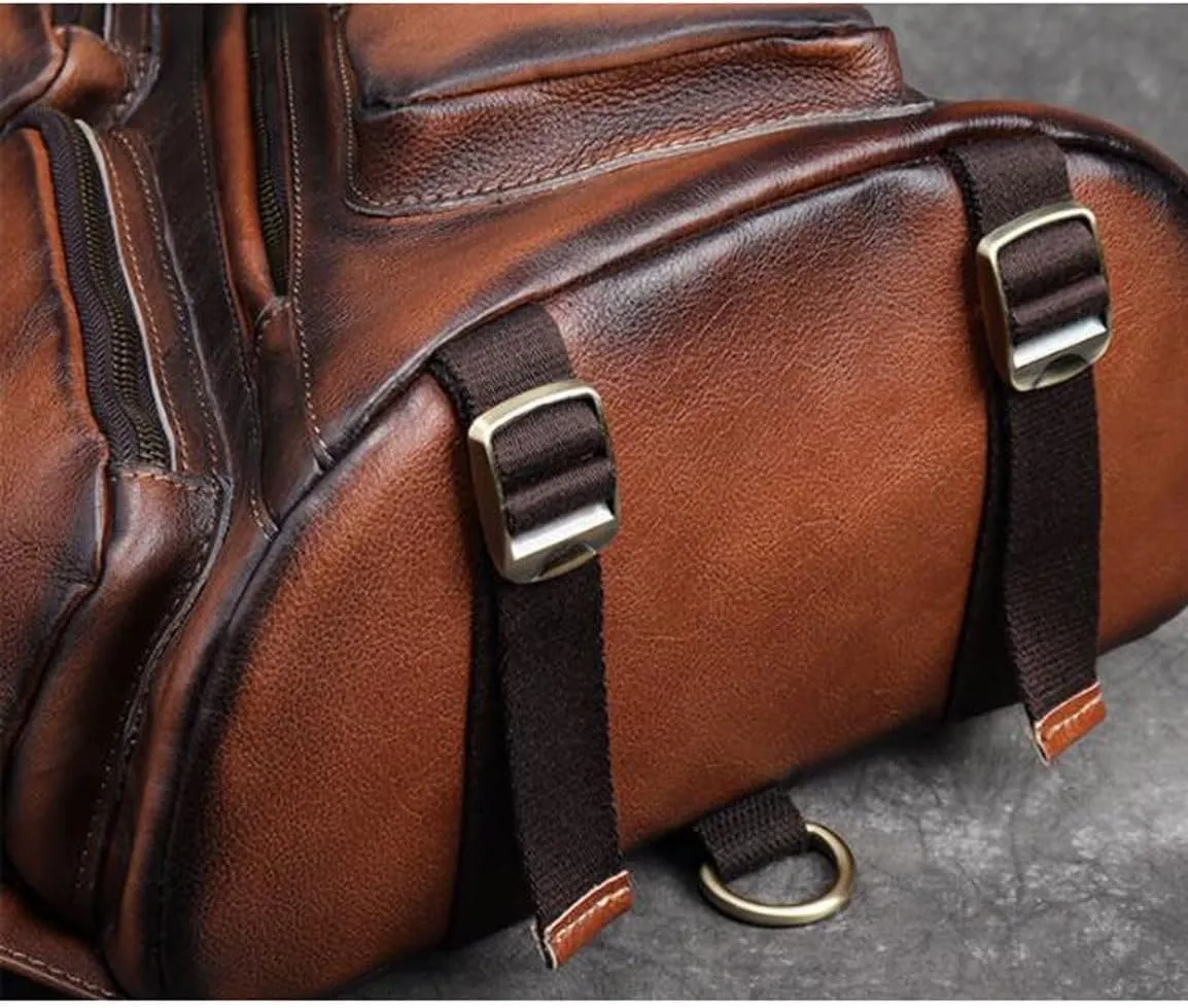 Genuine Leather Backpacks Mens Shoulder Bags Casual Daypacks Briefcases Waist Packs Laptop Bags Travel Bags(Brown1)
