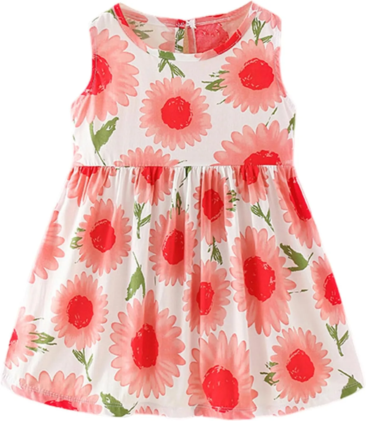 Gihuo Girls Floral Print Summer Dress Sleeveless Beach Sundress Toddler Casual Playwear Ruffle Hawaiian Dresses