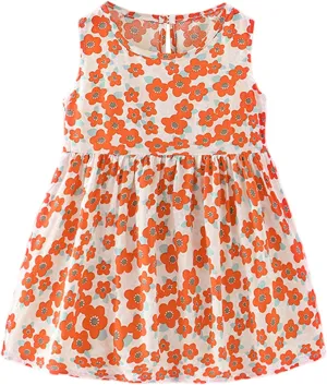 Gihuo Girls Floral Print Summer Dress Sleeveless Beach Sundress Toddler Casual Playwear Ruffle Hawaiian Dresses