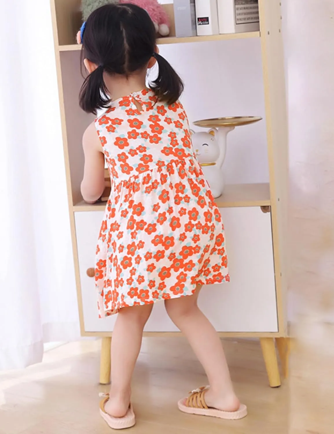 Gihuo Girls Floral Print Summer Dress Sleeveless Beach Sundress Toddler Casual Playwear Ruffle Hawaiian Dresses
