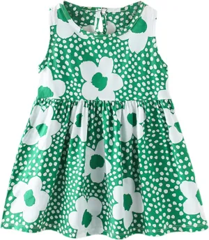 Gihuo Girls Floral Print Summer Dress Sleeveless Beach Sundress Toddler Casual Playwear Ruffle Hawaiian Dresses