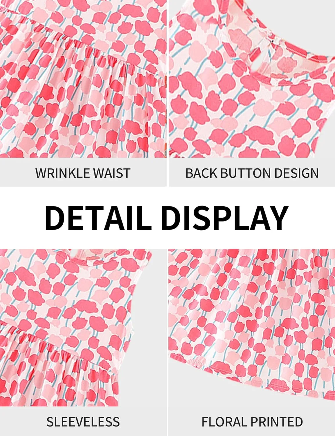 Gihuo Girls Floral Print Summer Dress Sleeveless Beach Sundress Toddler Casual Playwear Ruffle Hawaiian Dresses