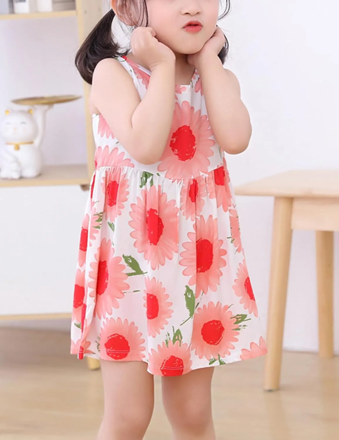 Gihuo Girls Floral Print Summer Dress Sleeveless Beach Sundress Toddler Casual Playwear Ruffle Hawaiian Dresses