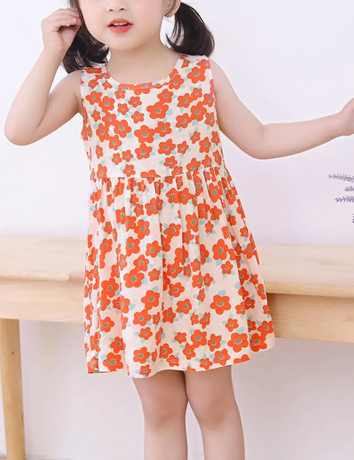 Gihuo Girls Floral Print Summer Dress Sleeveless Beach Sundress Toddler Casual Playwear Ruffle Hawaiian Dresses