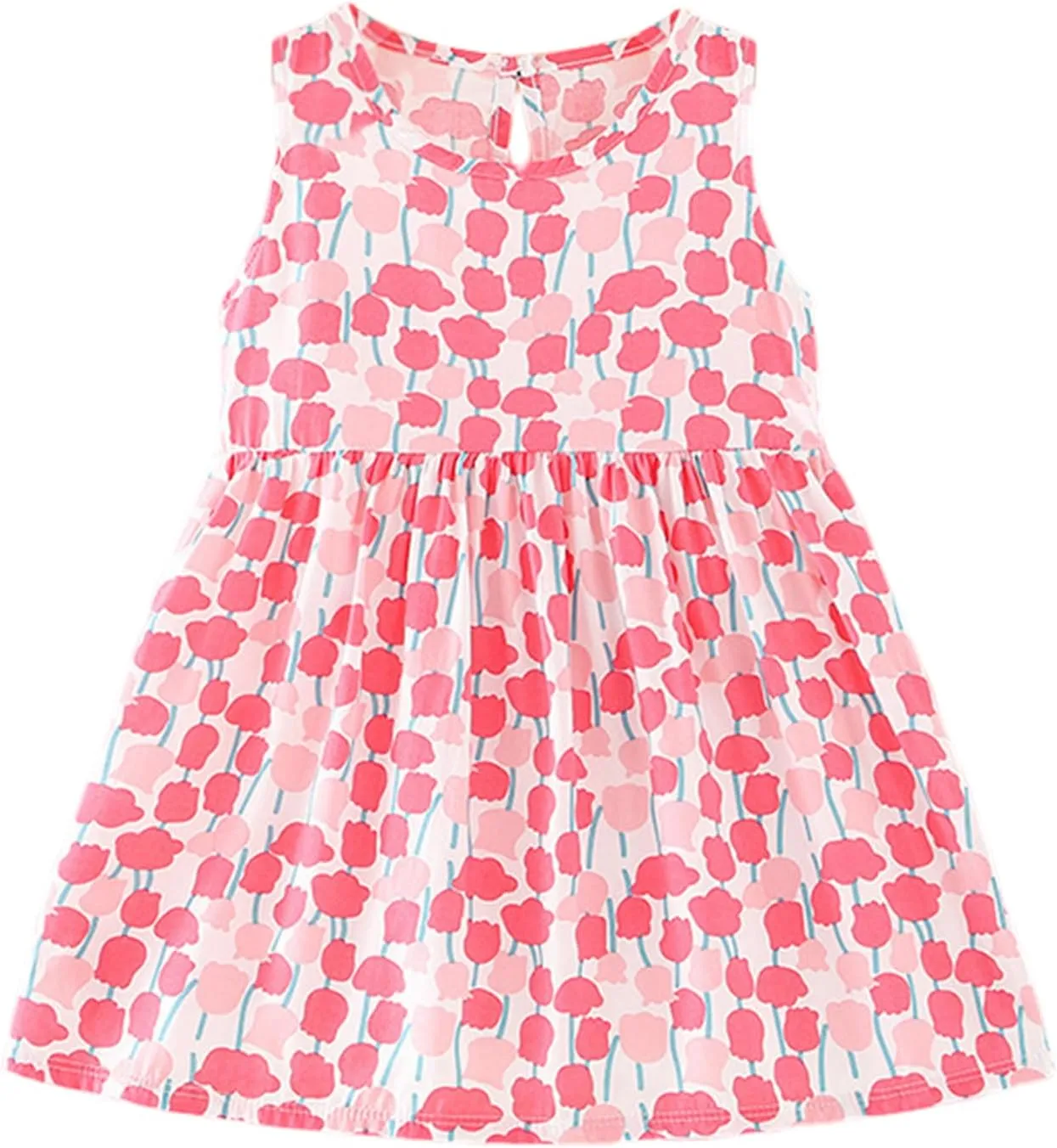 Gihuo Girls Floral Print Summer Dress Sleeveless Beach Sundress Toddler Casual Playwear Ruffle Hawaiian Dresses
