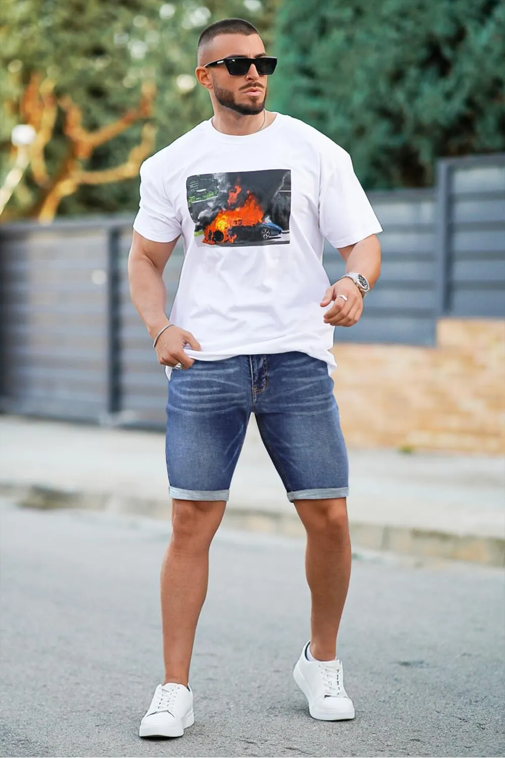 GINGTTO Denim Shorts Men Stretch Skinny Jean Shorts for Men