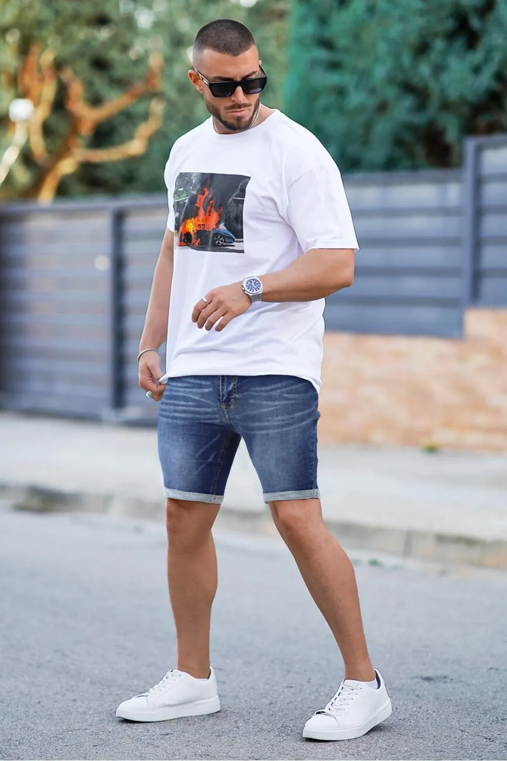 GINGTTO Denim Shorts Men Stretch Skinny Jean Shorts for Men