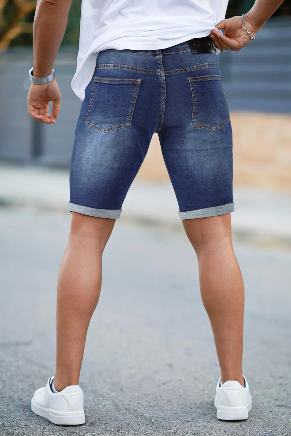GINGTTO Denim Shorts Men Stretch Skinny Jean Shorts for Men