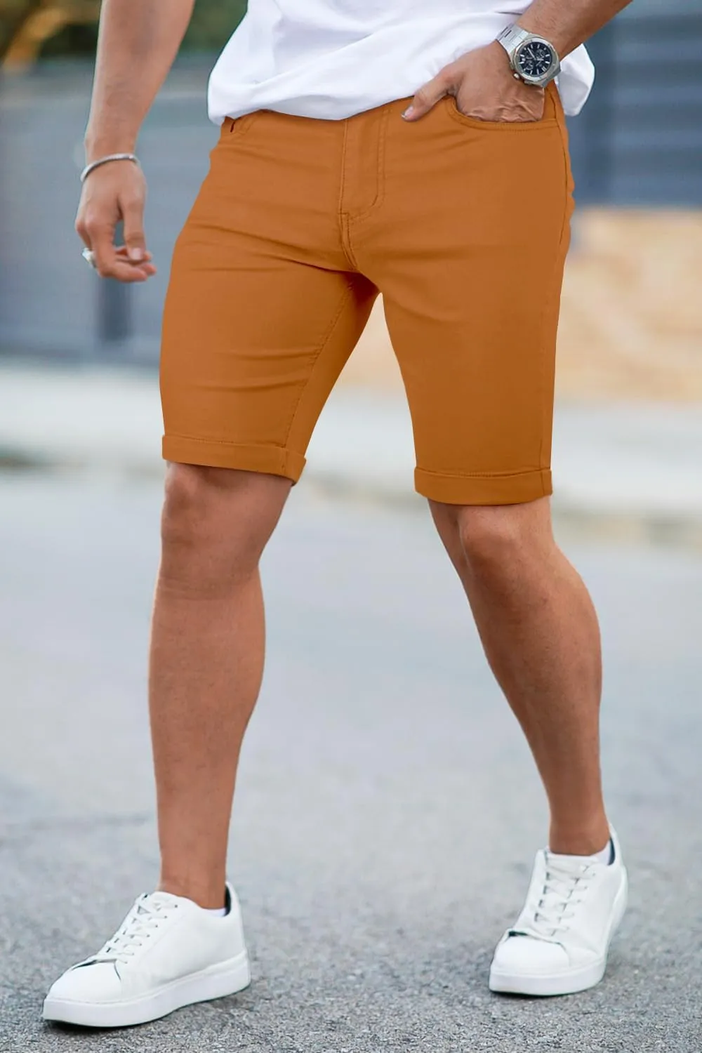 GINGTTO Denim Shorts Men Stretch Skinny Jean Shorts for Men