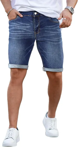 GINGTTO Denim Shorts Men Stretch Skinny Jean Shorts for Men