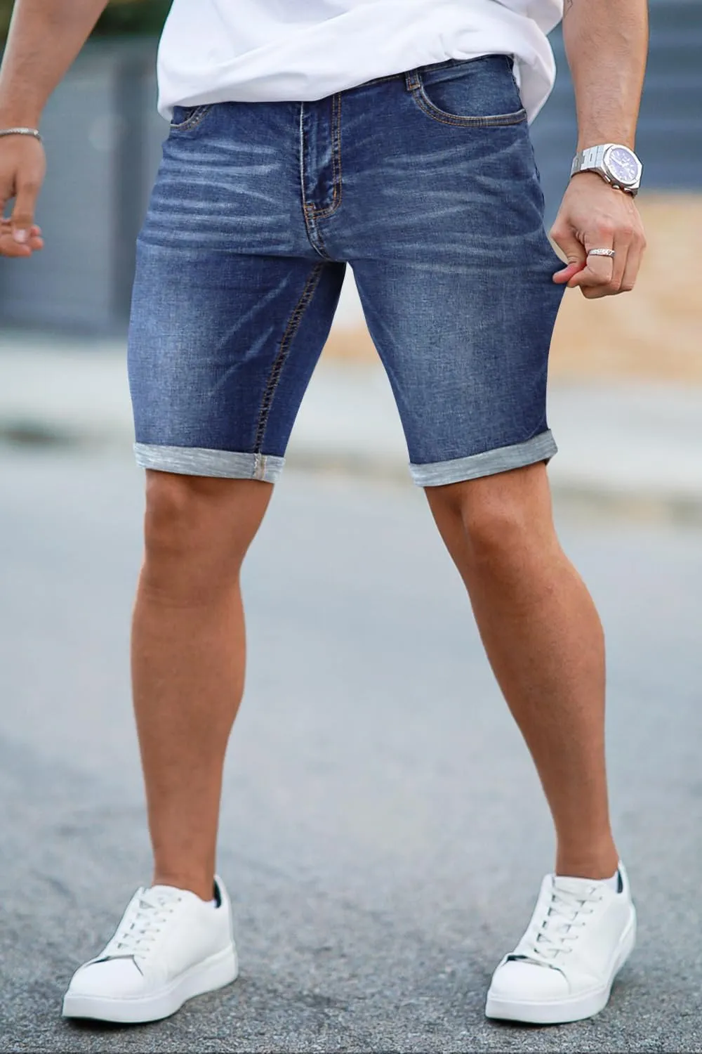 GINGTTO Denim Shorts Men Stretch Skinny Jean Shorts for Men