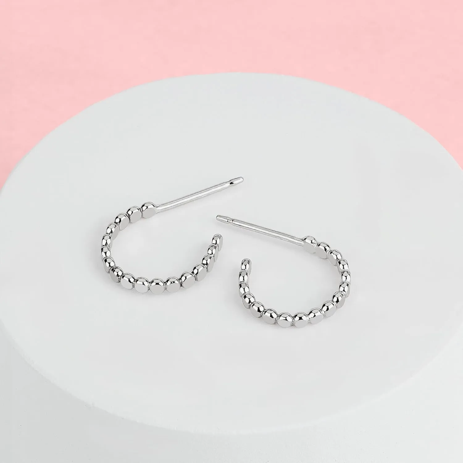 Glimmer Hoop Earrings | Gold, Rose Gold, or Silver | Mini Dotted Bead Huggie Hoops | Minimalist Everyday Jewelry (Small (11mm), Sterling Silver)