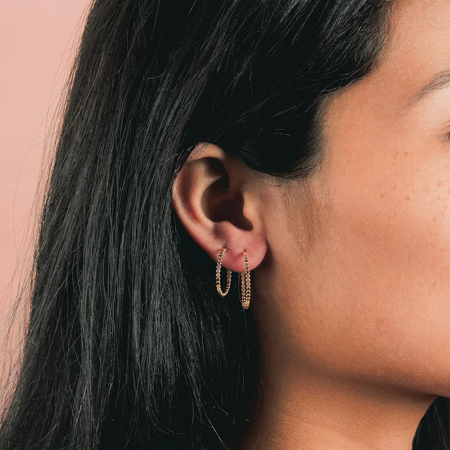 Glimmer Hoop Earrings | Gold, Rose Gold, or Silver | Mini Dotted Bead Huggie Hoops | Minimalist Everyday Jewelry (Small (11mm), Sterling Silver)