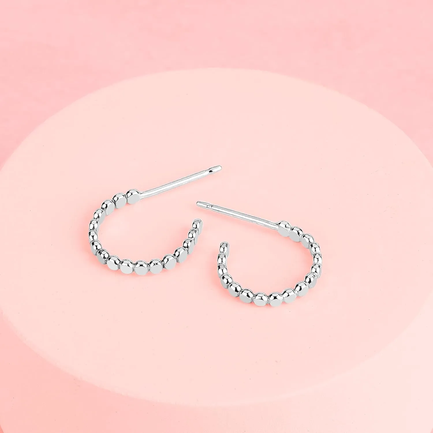 Glimmer Hoop Earrings | Gold, Rose Gold, or Silver | Mini Dotted Bead Huggie Hoops | Minimalist Everyday Jewelry (Small (11mm), Sterling Silver)