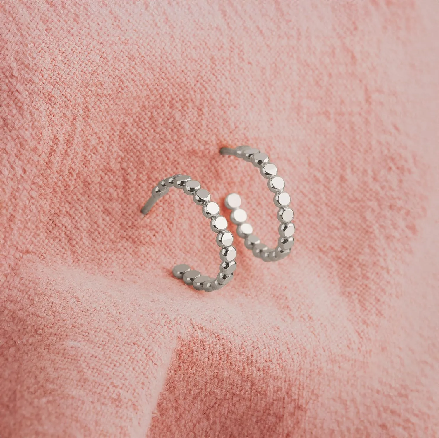 Glimmer Hoop Earrings | Gold, Rose Gold, or Silver | Mini Dotted Bead Huggie Hoops | Minimalist Everyday Jewelry (Small (11mm), Sterling Silver)