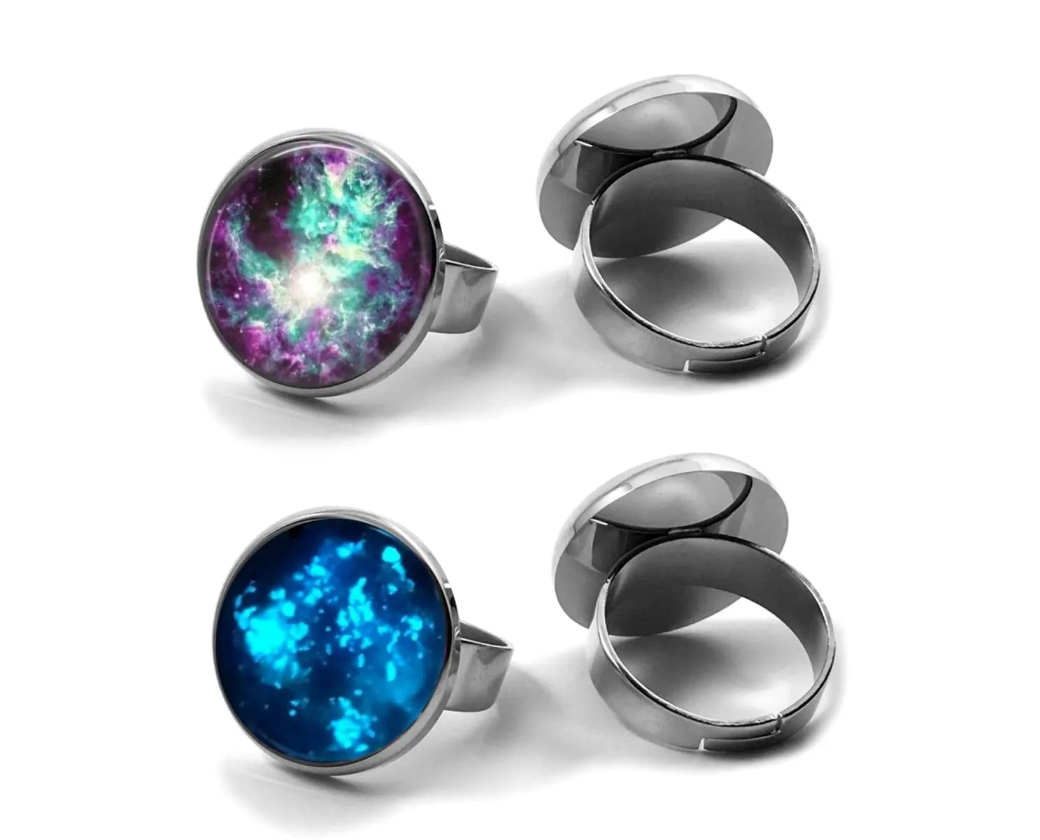 Glow in the Dark Custom Galaxy Ring - 23 Outer Space Images and 5 Metal Finishes Available