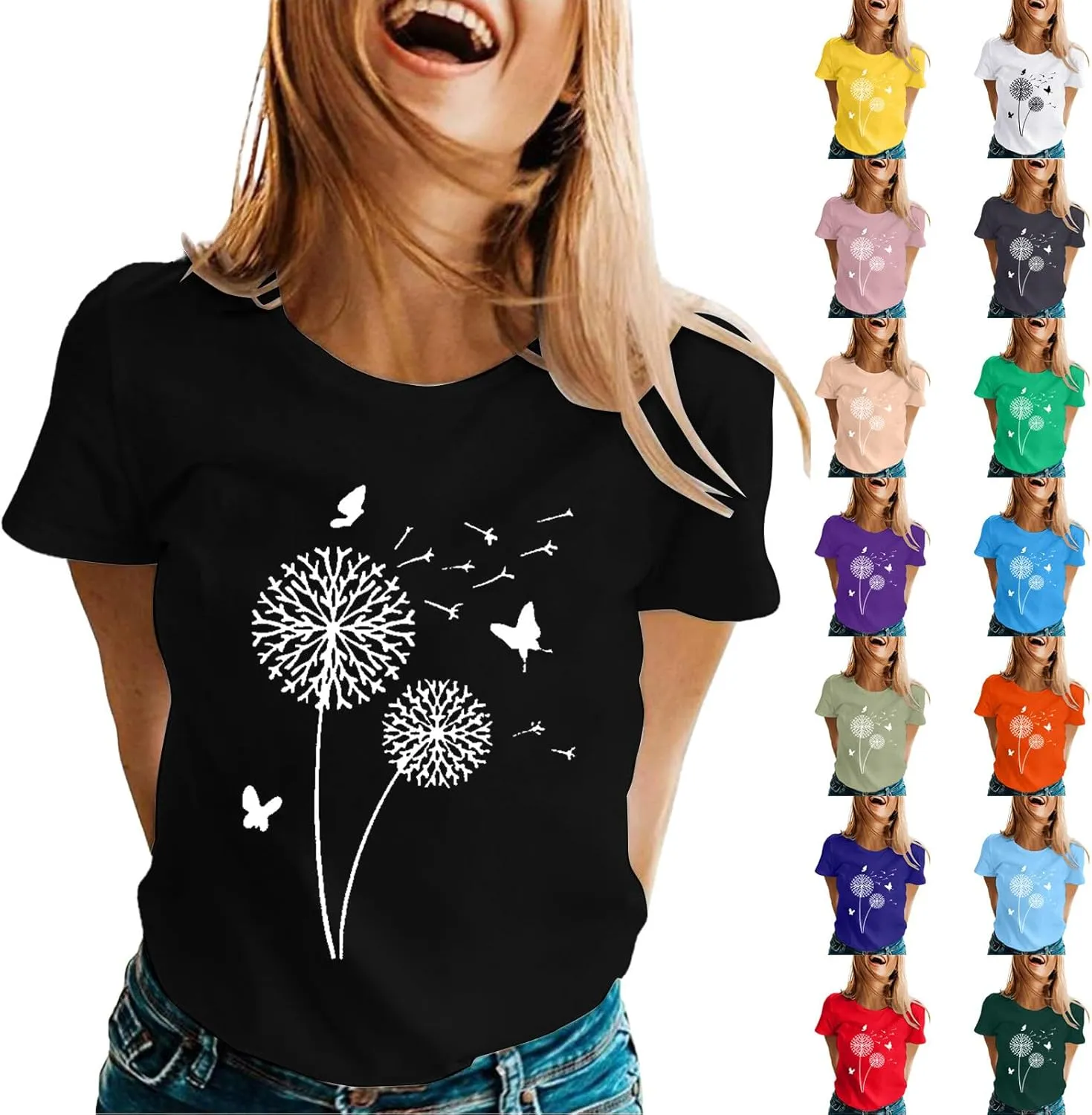 GOKKILRW Womens Summer T Shirts Short Sleeve Crewneck Graphic Tee Shirts Loose Casual Dressy Blouses Ladies Fashion Clothes