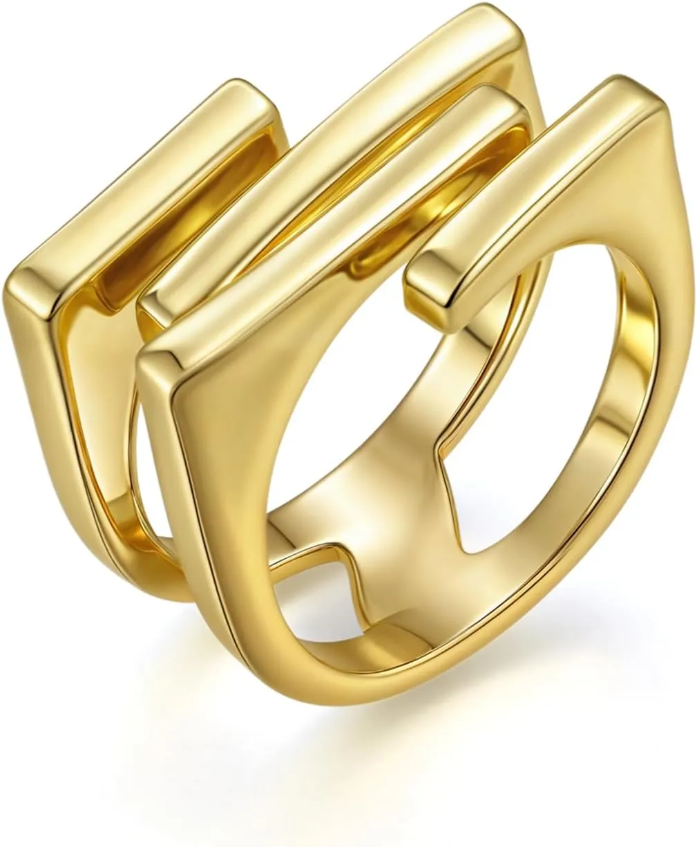 Gold and Silver Rings for Women, Fashion 18K Gold Plated Chunky Statement Ring Band Dome Mask Design Cocktail Costume Jewelry for Her