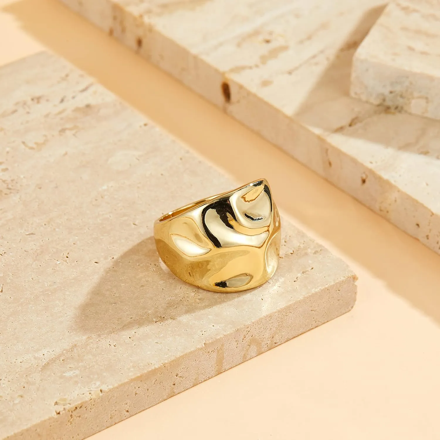 Gold and Silver Rings for Women, Fashion 18K Gold Plated Chunky Statement Ring Band Dome Mask Design Cocktail Costume Jewelry for Her