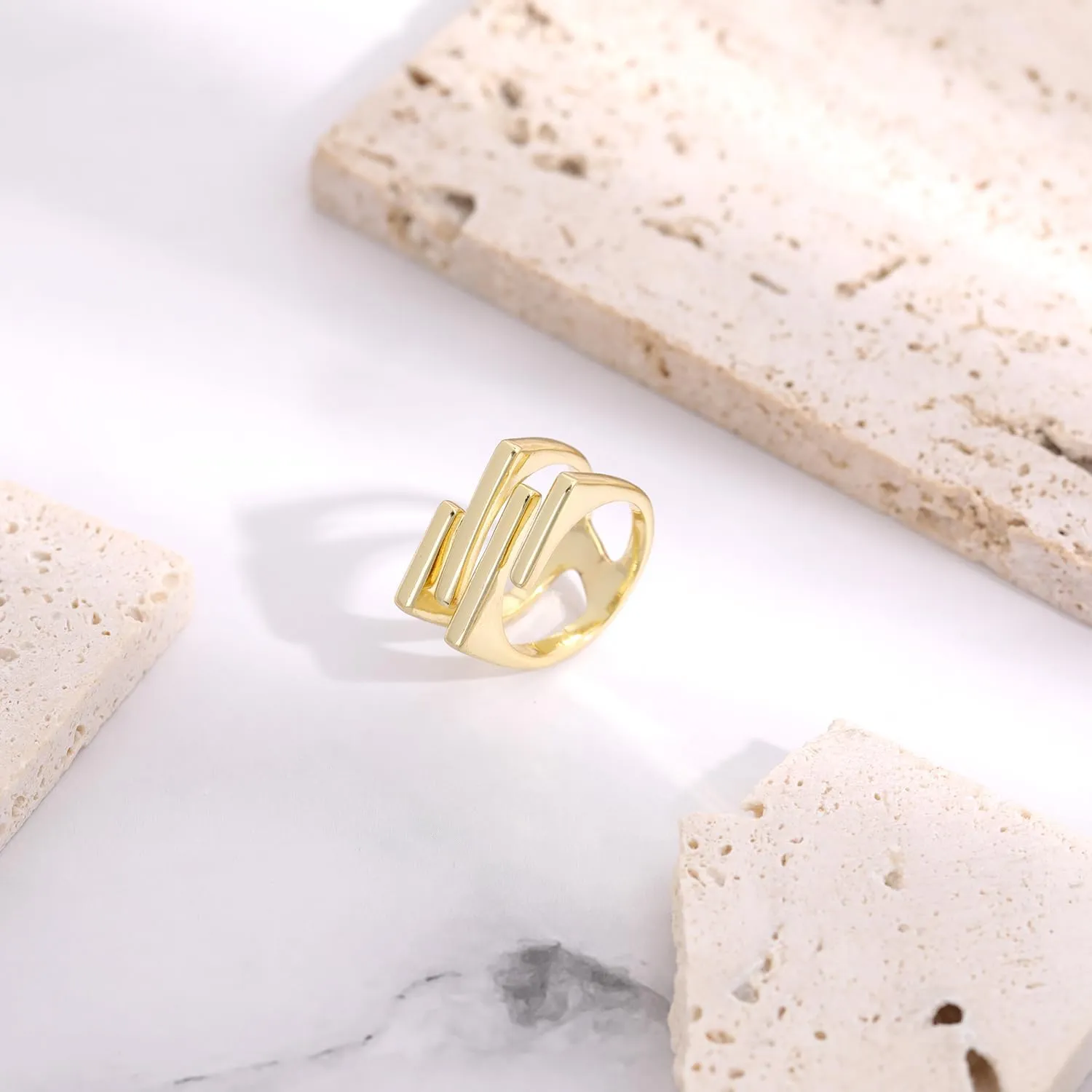 Gold and Silver Rings for Women, Fashion 18K Gold Plated Chunky Statement Ring Band Dome Mask Design Cocktail Costume Jewelry for Her