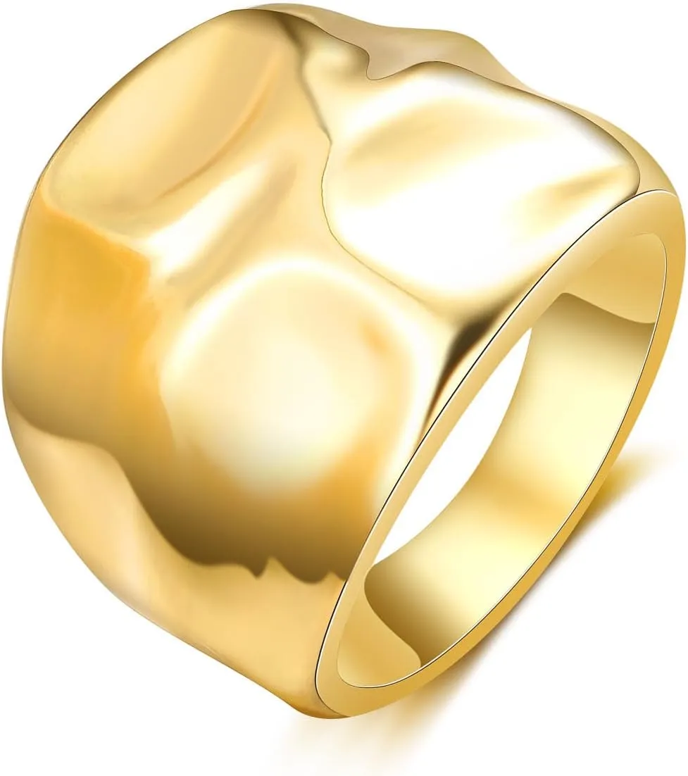Gold and Silver Rings for Women, Fashion 18K Gold Plated Chunky Statement Ring Band Dome Mask Design Cocktail Costume Jewelry for Her